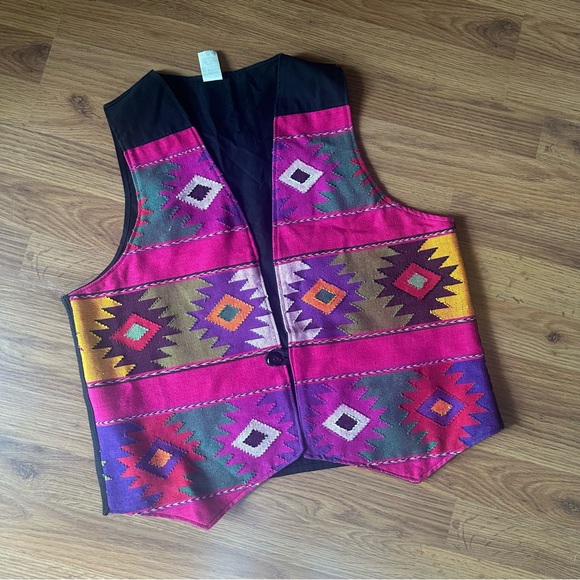 Jackets & Blazers - Women’s‎ Large Pink Fuchsia Western Vest Mayan Aztec Colorful Vintage